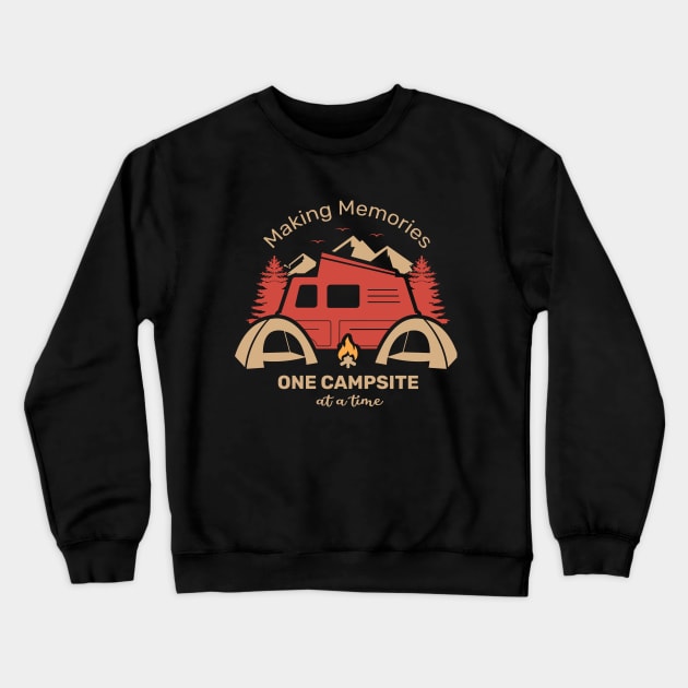 making memories at one campsite, vacation, honeymoon, loveaffair with mountains, camping, outdoor sports Crewneck Sweatshirt by The Bombay Brands Pvt Ltd